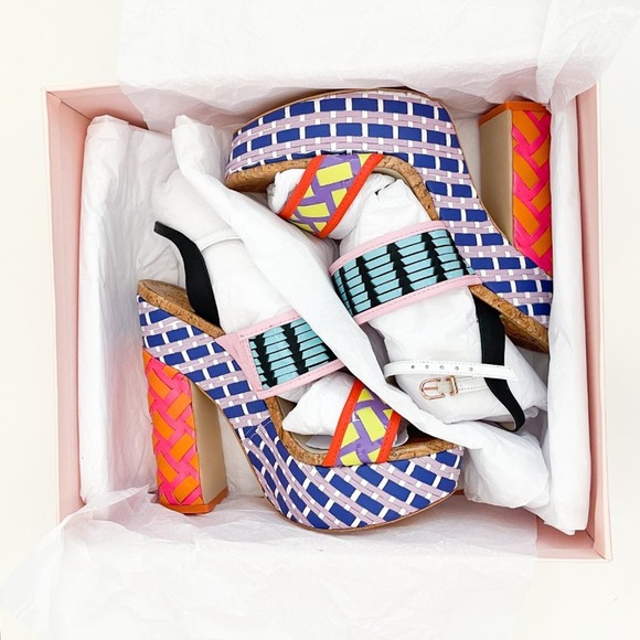 Sophia Webster Celia Platform Sandal Colorblock Multicolor Block Heel Rainbow - Picture 11 of 12